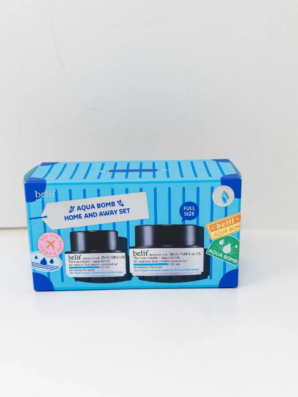 NEW Belif Aqua Bomb Home And Away Full Size Travel Lotion Gift Set 25 ml / 50 ml